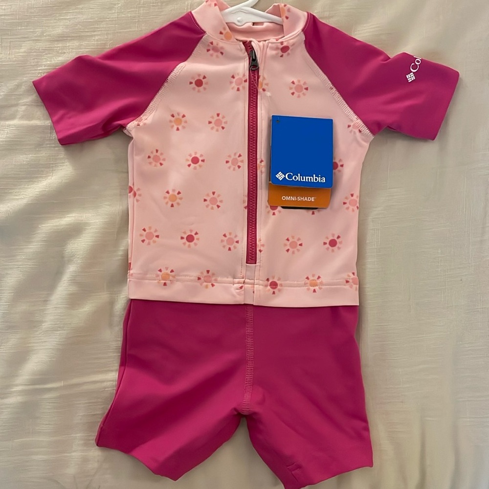 Columbia Omni-Shade Girls Zipper 1-Piece Swimsuit Sun Suit - Pink